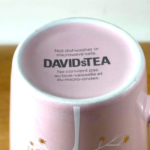 Davids Tea Pink Ceramic Tall Mug & Lid Pink Starry Tree - Picture 2 of 7